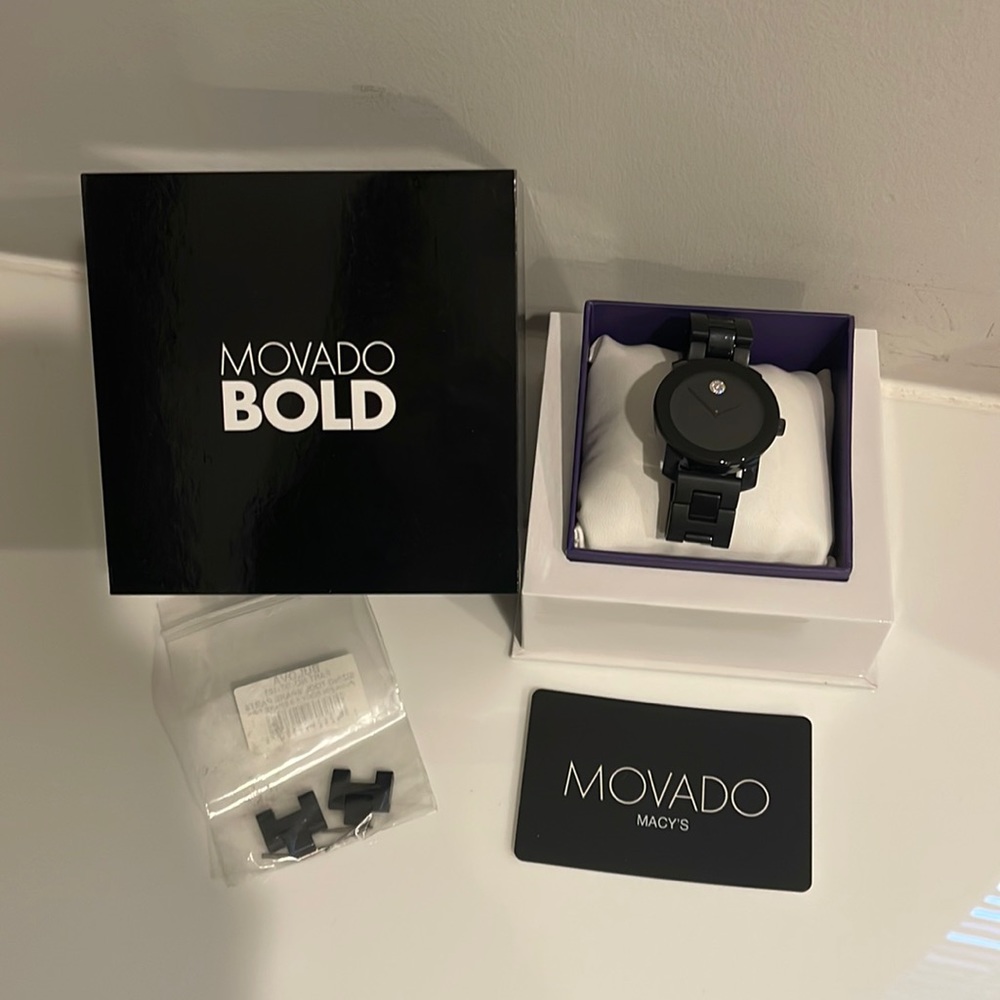 Movado BOLD watch, 36 mm black ceramic and stainless steel case,